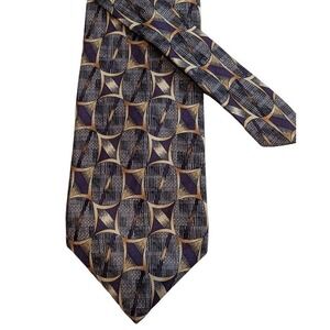 Conte di Milano Mens Silk Tie Purple Gold Grey Geometric Abstract Woven Made USA